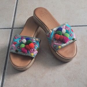 Colorful Pom-Pom Embellished Sandals